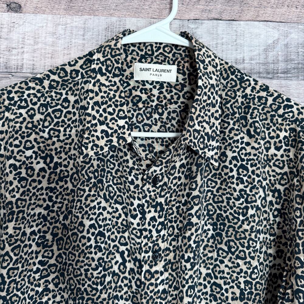 Saint Laurent Button-Up Blouse Animal Print Silk Long Sleeve Shirt 42 -16 1/2 - Picture 3 of 9
